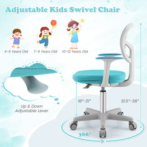 Adjustable Desk Chair with Auto Brake Casters for Kids-Turquoise view 7