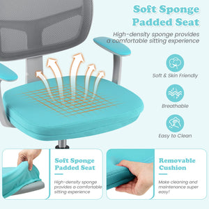 Adjustable Desk Chair with Auto Brake Casters for Kids-Turquoise view 8