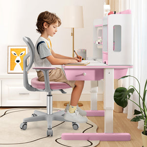 Adjustable Desk Chair with Auto Brake Casters for Kids-Pink view 3