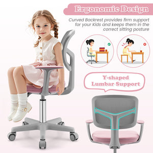 Adjustable Desk Chair with Auto Brake Casters for Kids-Pink view 6