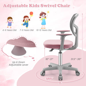 Adjustable Desk Chair with Auto Brake Casters for Kids-Pink view 7