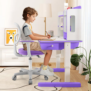 Adjustable Desk Chair with Auto Brake Casters for Kids-Purple view 3
