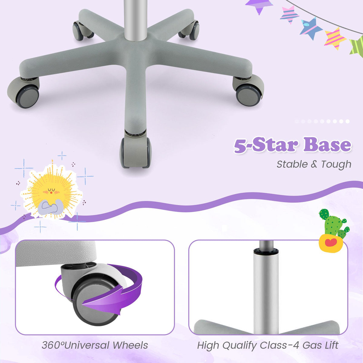 Adjustable Desk Chair with Auto Brake Casters for Kids-Purple view 8