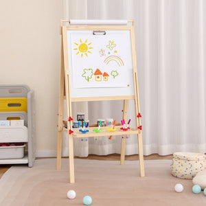 Adjustable Double-sided Easel with 4 Paint Cups-Natutral view 3