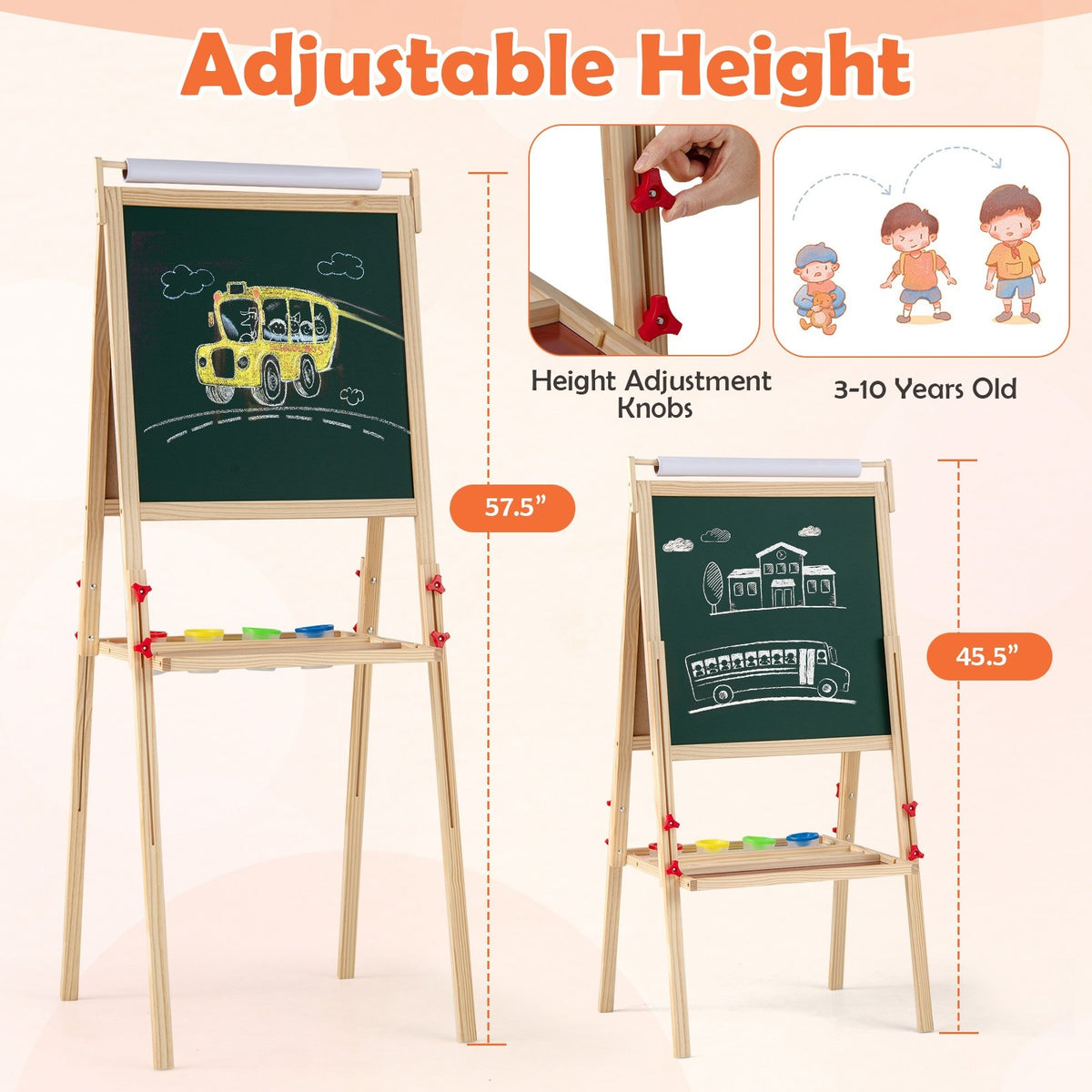 Adjustable Double-sided Easel with 4 Paint Cups-Natutral view 4