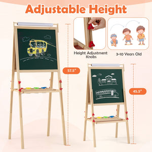 Adjustable Double-sided Easel with 4 Paint Cups-Natutral view 4
