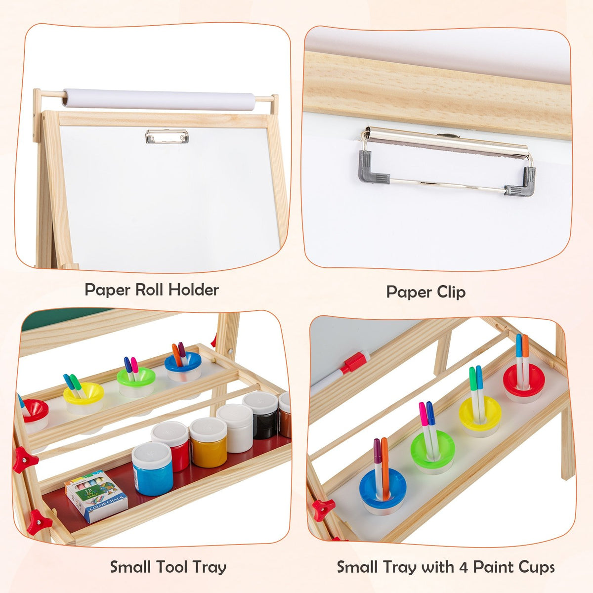 Adjustable Double-sided Easel with 4 Paint Cups-Natutral view 6