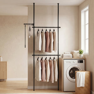 Adjustable Floor to Ceiling Clothes Rack with 2 Hanging Rods-Black view 3