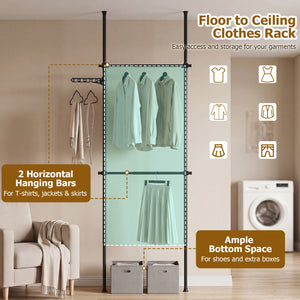 Adjustable Floor to Ceiling Clothes Rack with 2 Hanging Rods-Black view 6