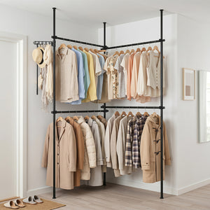 Adjustable Floor to Ceiling Clothes Rack with 4 Hanging Rods-Black view 3