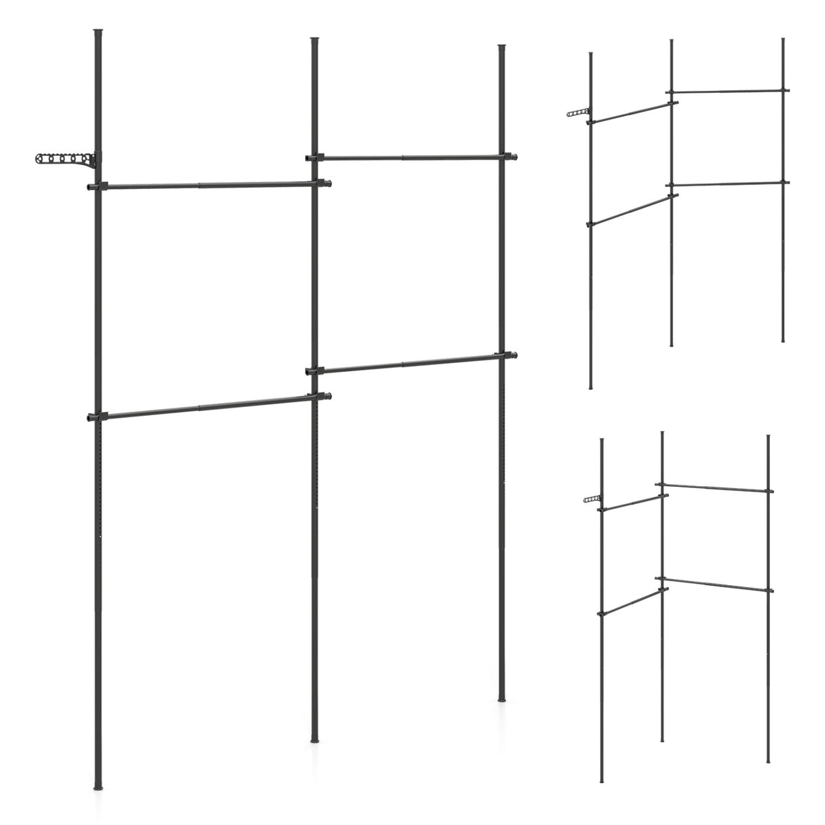 Adjustable Floor to Ceiling Clothes Rack with 4 Hanging Rods-Black view 4