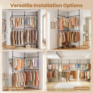 Adjustable Floor to Ceiling Clothes Rack with 4 Hanging Rods-Black view 6