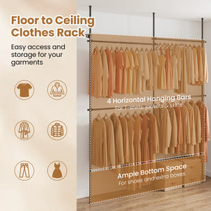 Adjustable Floor to Ceiling Clothes Rack with 4 Hanging Rods-Black view 7