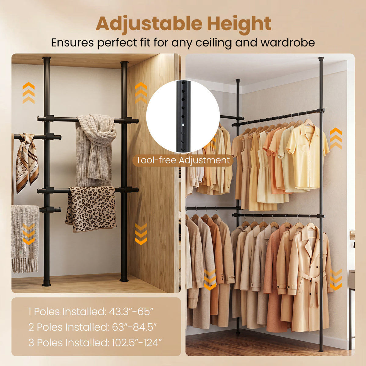 Adjustable Floor to Ceiling Clothes Rack with 4 Hanging Rods-Black view 8