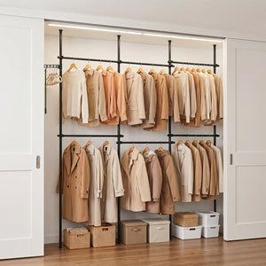 Adjustable Floor to Ceiling Clothes Rack with 6 Hanging Rods-Black view 2