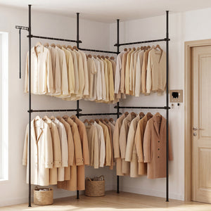 Adjustable Floor to Ceiling Clothes Rack with 6 Hanging Rods-Black view 3