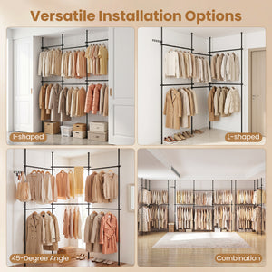 Adjustable Floor to Ceiling Clothes Rack with 6 Hanging Rods-Black view 6