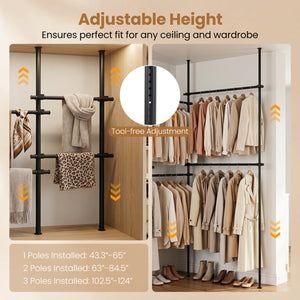 Adjustable Floor to Ceiling Clothes Rack with 6 Hanging Rods-Black view 8