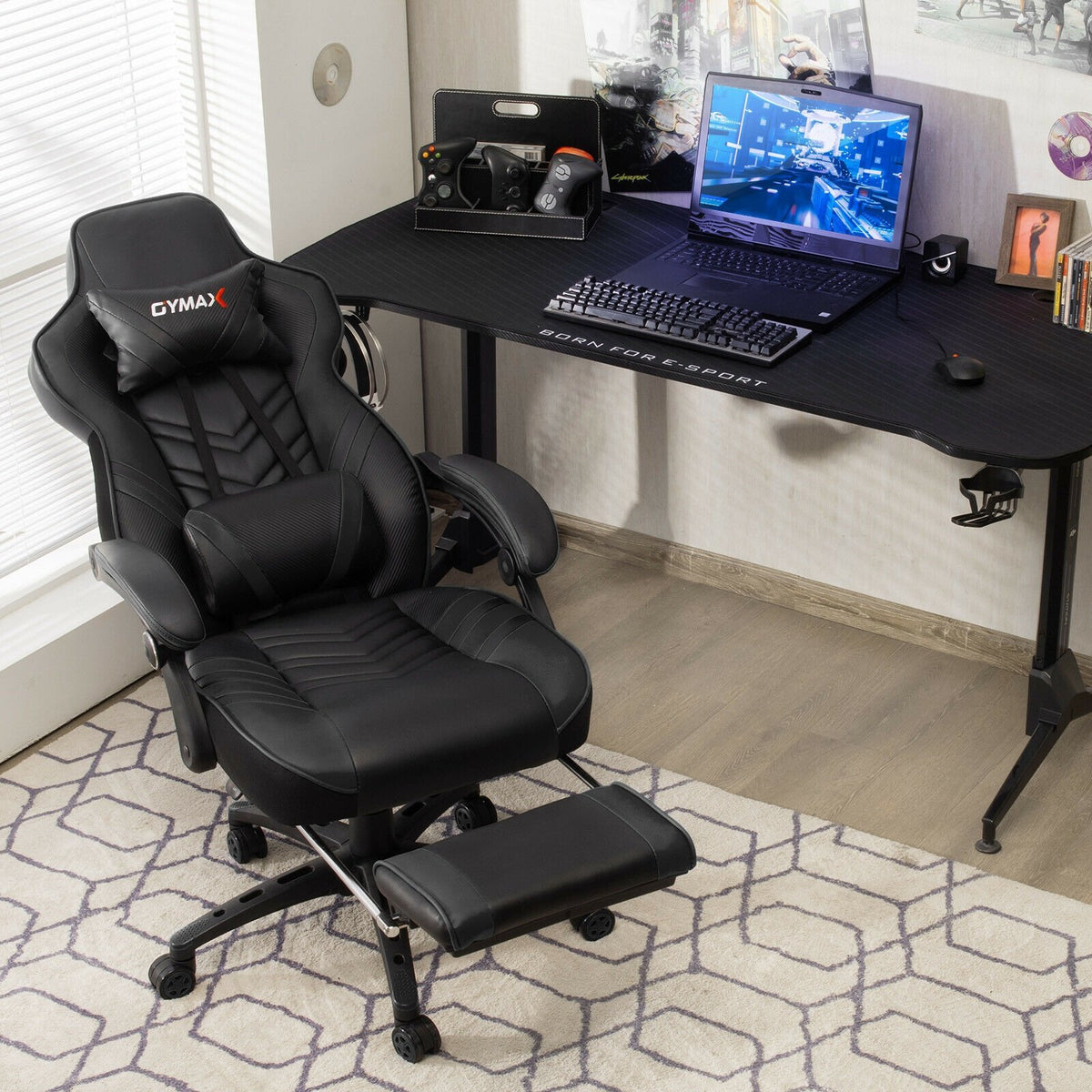 Adjustable Gaming Chair with Footrest for Home Office-Black view 3