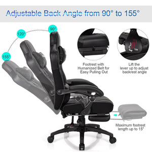 Adjustable Gaming Chair with Footrest for Home Office-Black view 6