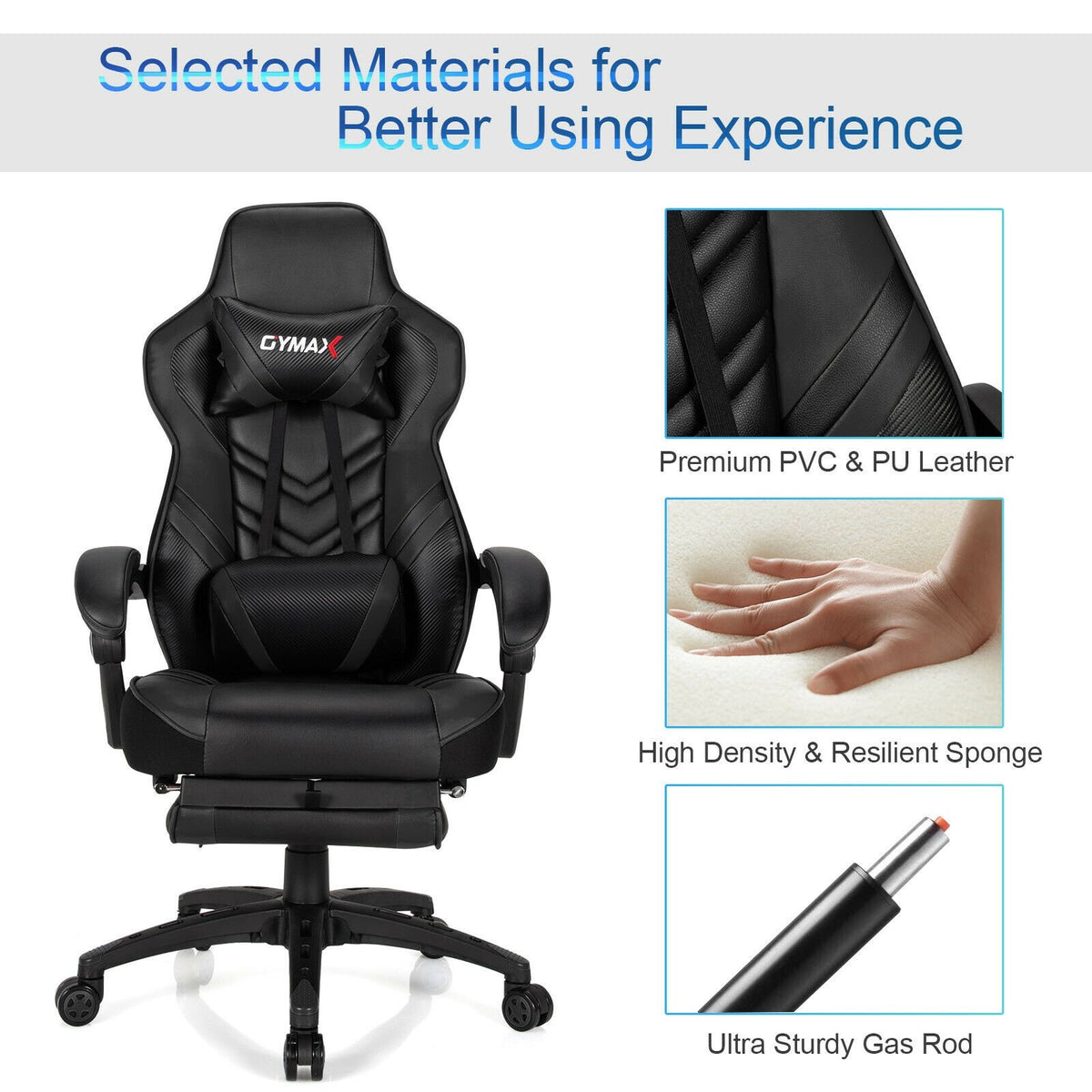Adjustable Gaming Chair with Footrest for Home Office-Black view 9