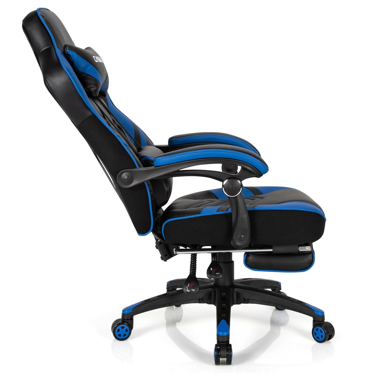 Adjustable Gaming Chair with Footrest for Home Office-Blue view 4