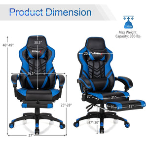 Adjustable Gaming Chair with Footrest for Home Office-Blue view 5