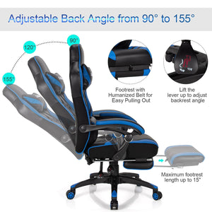 Adjustable Gaming Chair with Footrest for Home Office-Blue view 8