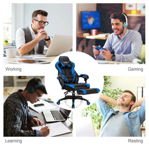 Adjustable Gaming Chair with Footrest for Home Office-Blue view 9