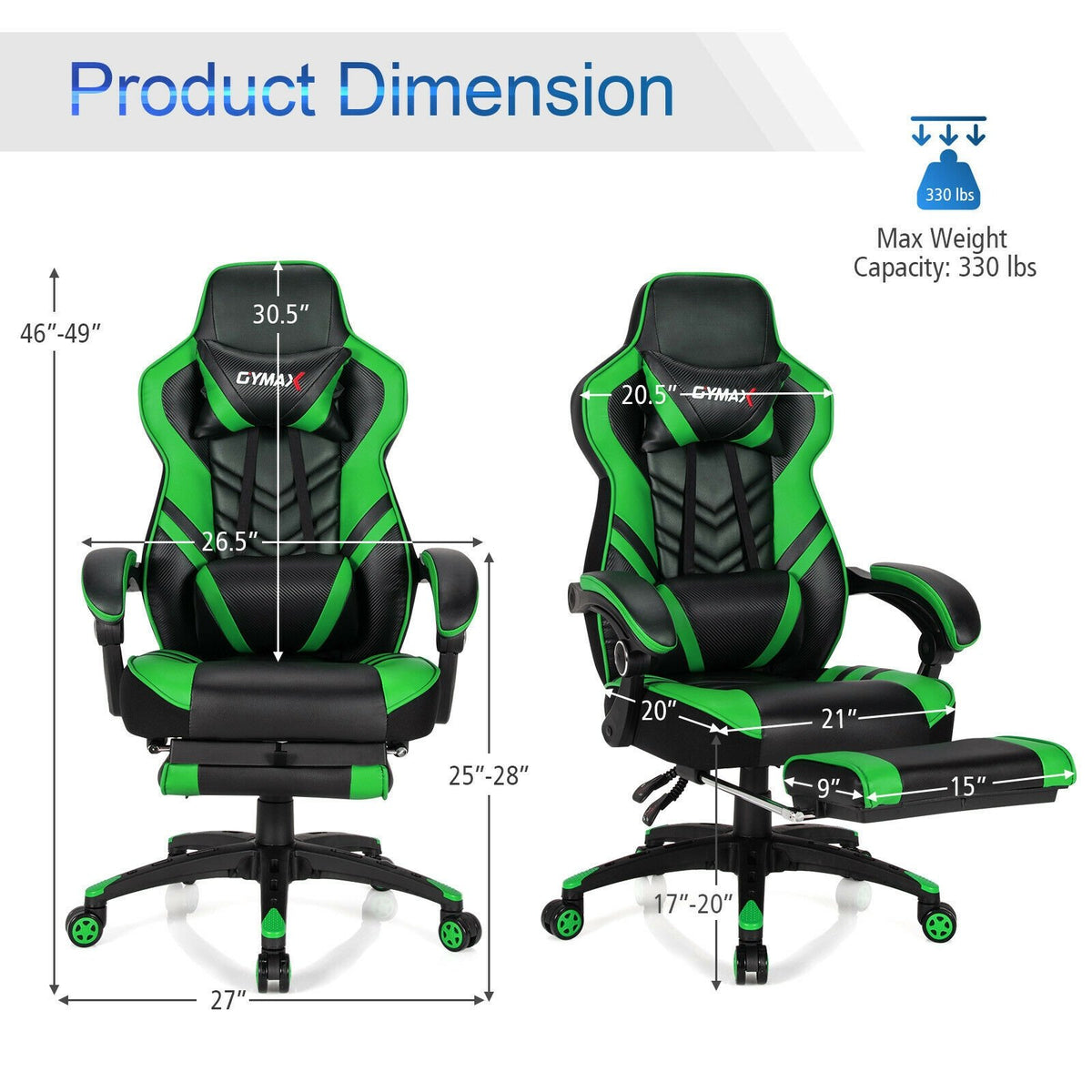 Adjustable Gaming Chair with Footrest for Home Office-Green view 5