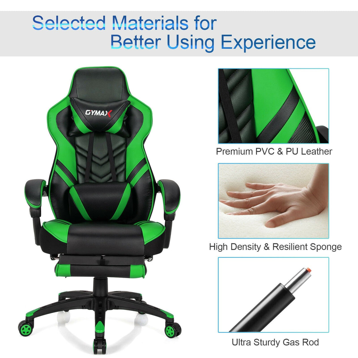 Adjustable Gaming Chair with Footrest for Home Office-Green view 9
