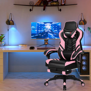 Adjustable Gaming Chair with Footrest for Home Office-Pink view 2