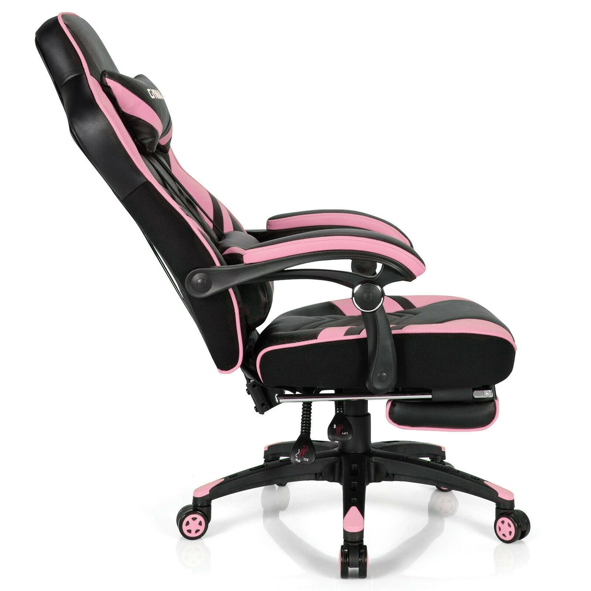 Adjustable Gaming Chair with Footrest for Home Office-Pink view 4