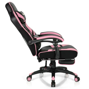 Adjustable Gaming Chair with Footrest for Home Office-Pink view 4