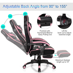 Adjustable Gaming Chair with Footrest for Home Office-Pink view 8