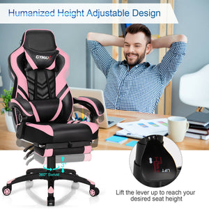 Adjustable Gaming Chair with Footrest for Home Office-Pink view 9