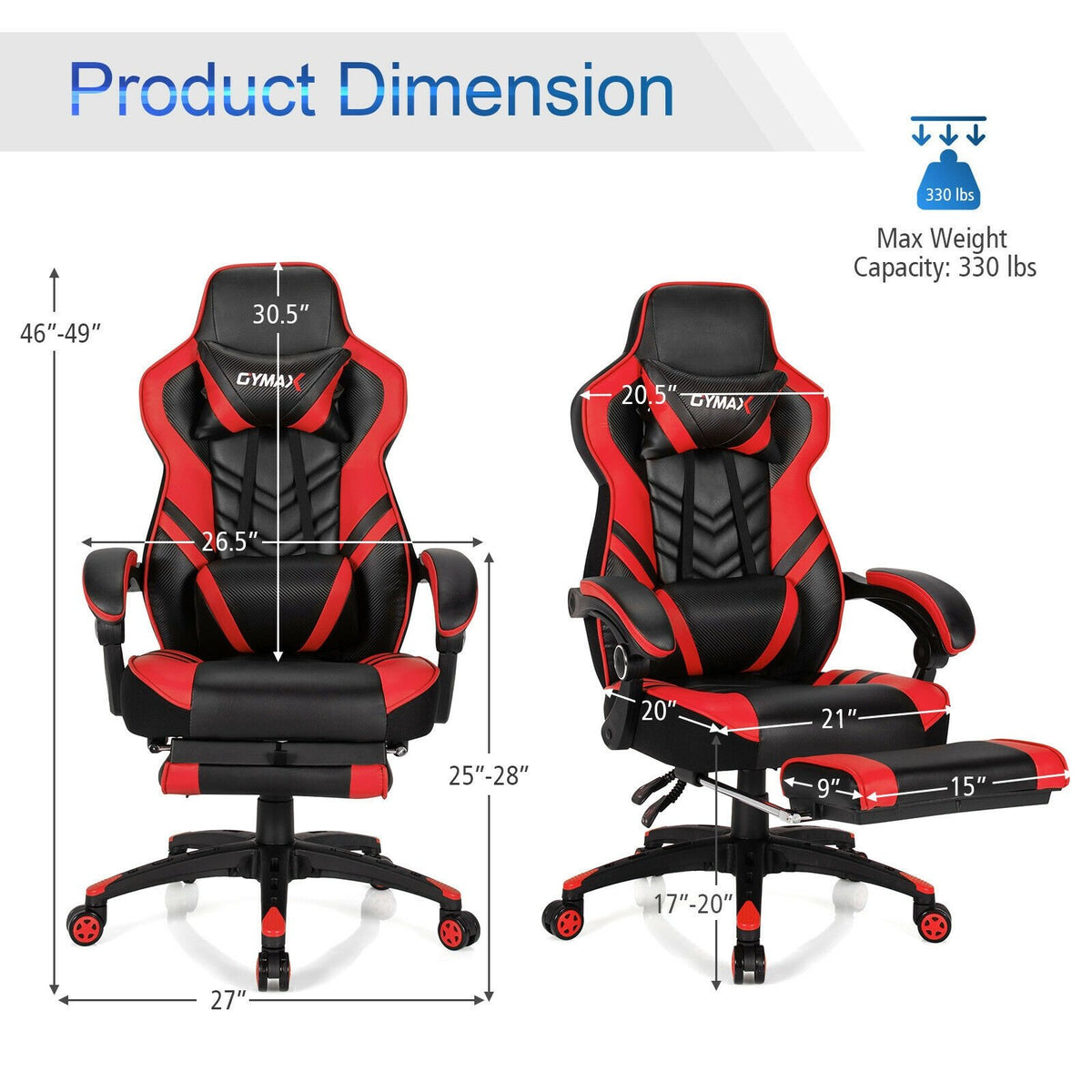 Adjustable Gaming Chair with Footrest for Home Office-Red view 5