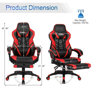 Adjustable Gaming Chair with Footrest for Home Office-Red view 5