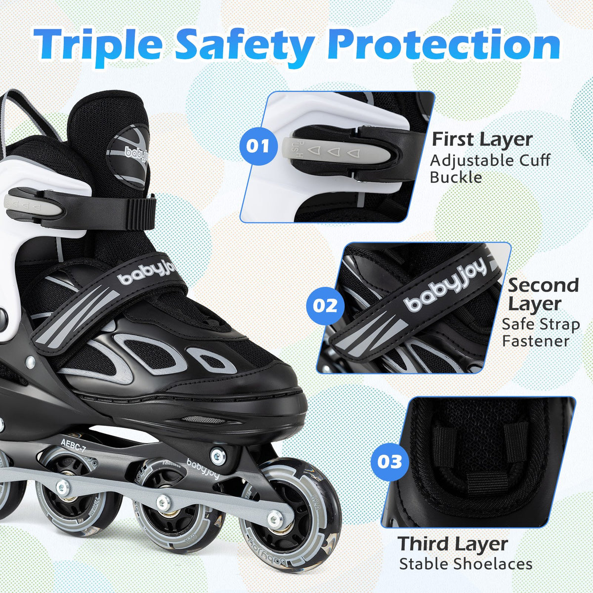 Adjustable Kids' Incline Skates 4 Sizes Adjustable Blade Roller-Black view 9