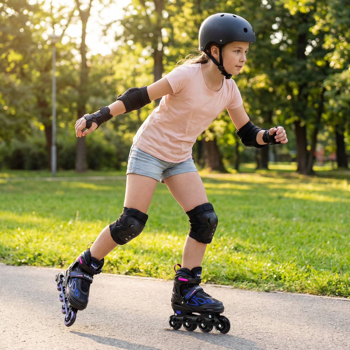 Adjustable Kids' Incline Skates 4 Sizes Adjustable Blade Roller-Purple view 2