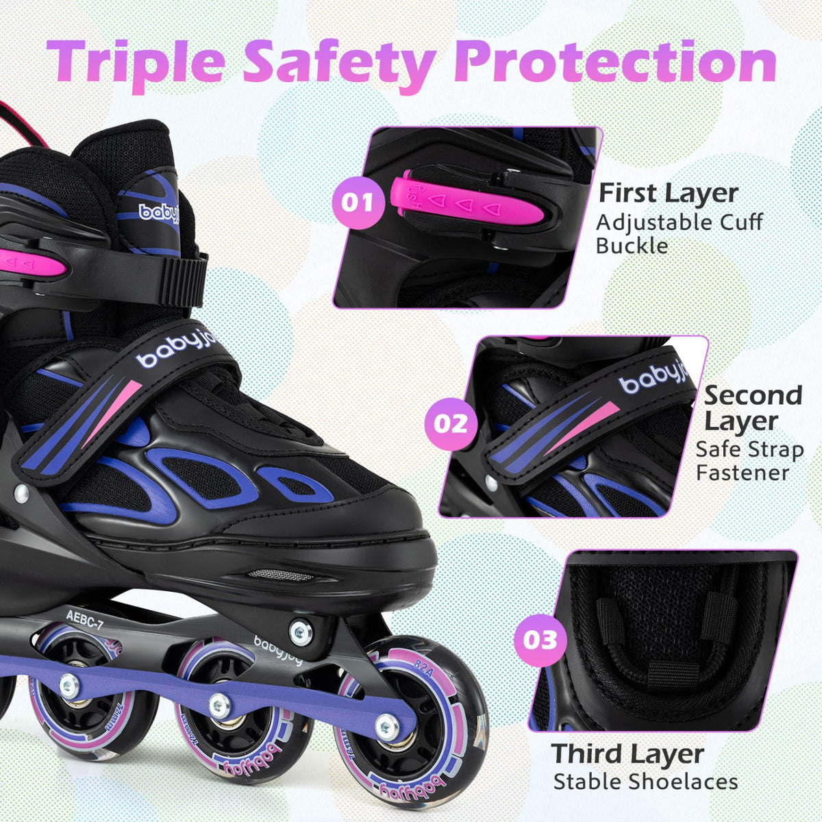 Adjustable Kids' Incline Skates 4 Sizes Adjustable Blade Roller-Purple view 9
