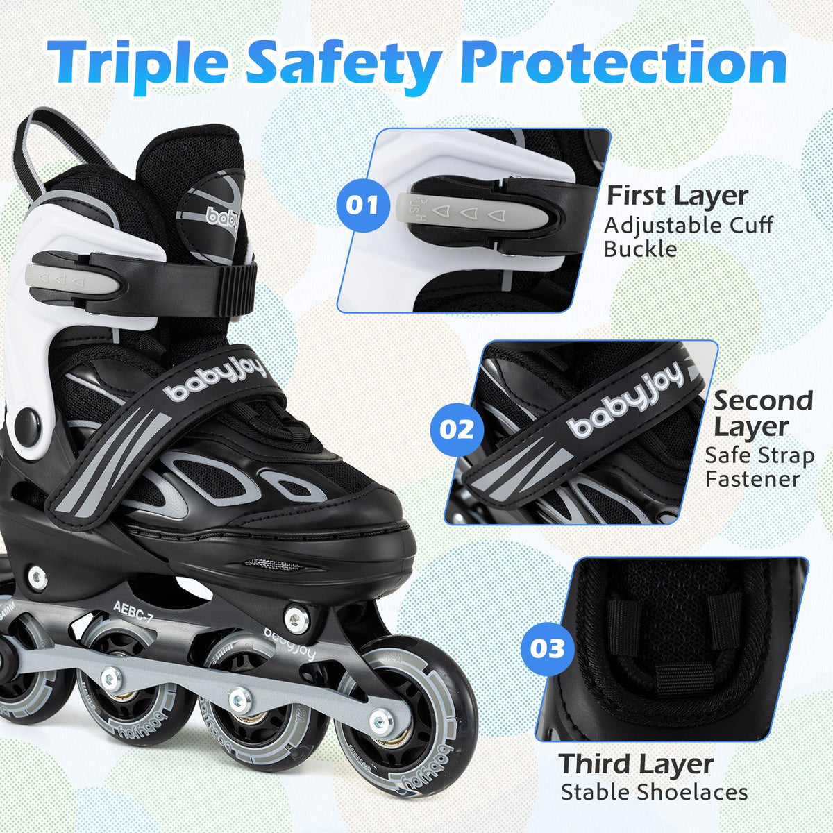 Adjustable Kids' Incline Skates for Boys Girls Ages 5-14-Black view 9
