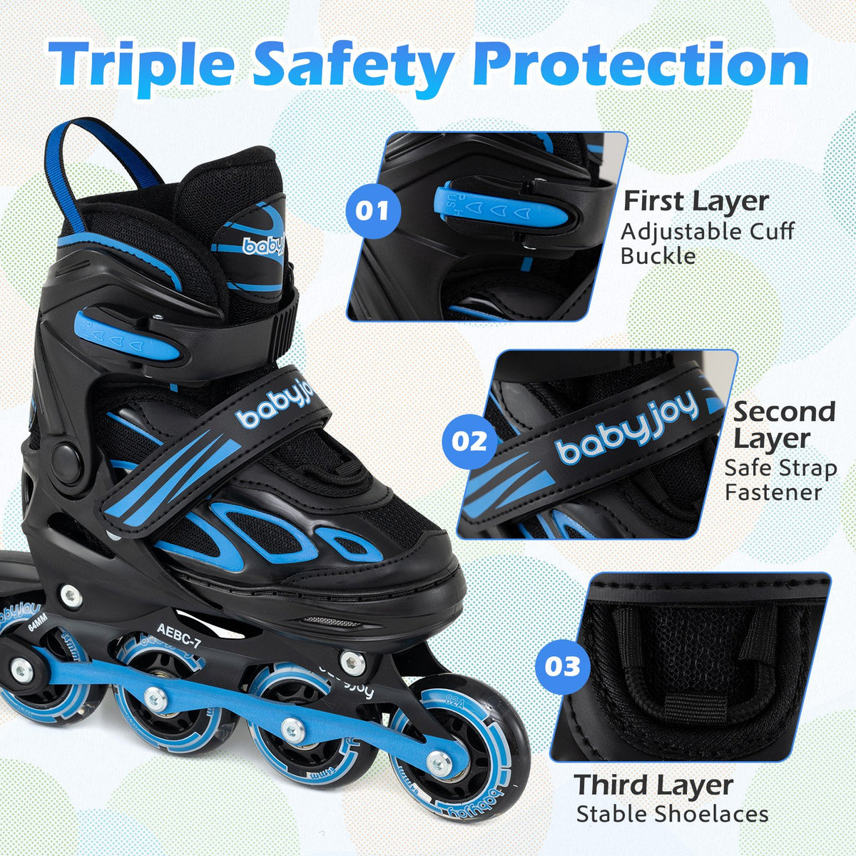 Adjustable Kids' Incline Skates for Boys Girls Ages 5-14-Blue view 9