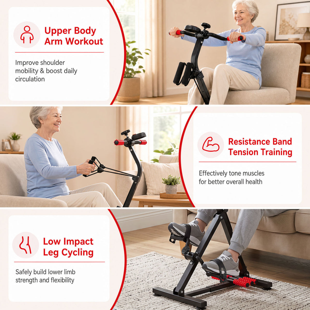 Adjustable LCD Pedal Exercise Bike with Massage-Red view 4