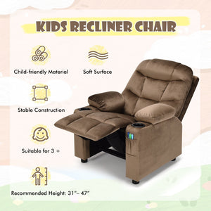 Kids Recliner Chair with Cup Holder and Footrest for Children-Light Brown view 3