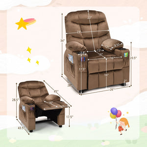 Kids Recliner Chair with Cup Holder and Footrest for Children-Light Brown view 4
