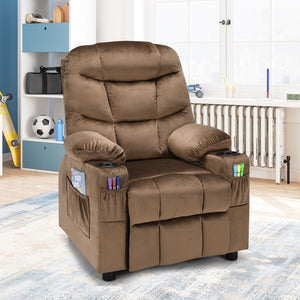 Kids Recliner Chair with Cup Holder and Footrest for Children-Light Brown view 6