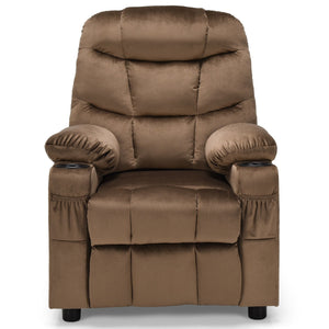Kids Recliner Chair with Cup Holder and Footrest for Children-Light Brown view 7
