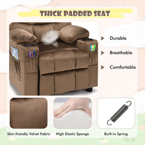 Kids Recliner Chair with Cup Holder and Footrest for Children-Light Brown view 9