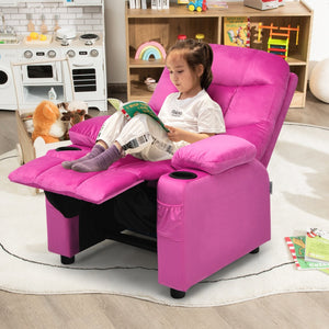 Kids Recliner Chair with Cup Holder and Footrest for Children-Pink view 2